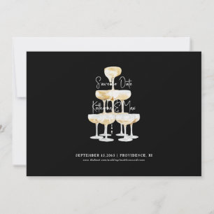 Champagne Tower Wedding Black Save Our Date Invitation