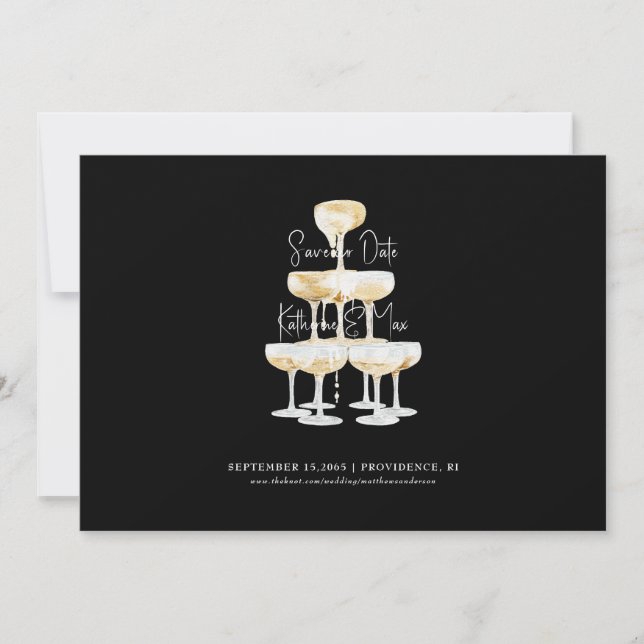 Champagne Tower Wedding Black Save Our Date  Invitation (Front)