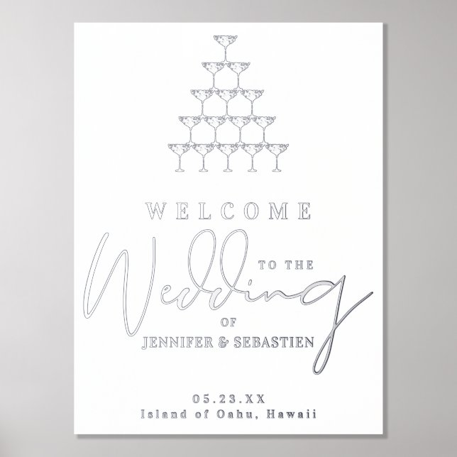 Champagne Tower Wedding Guests Welcome Silver Gold Foil Prints (Front)