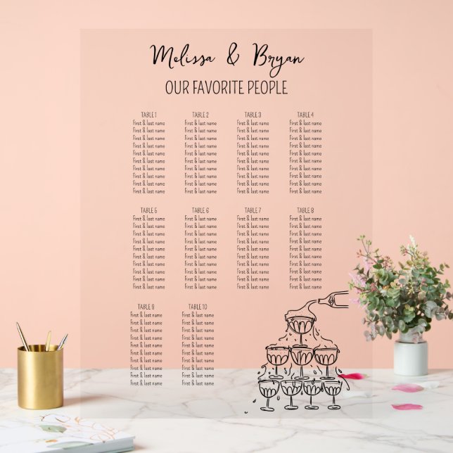 Champagne Tower Wedding seating chart 18x24  (Wedding)