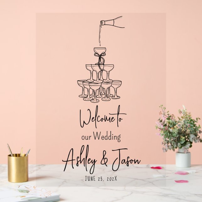 Champagne tower Welcome clear Acrylic Sign (Wedding)