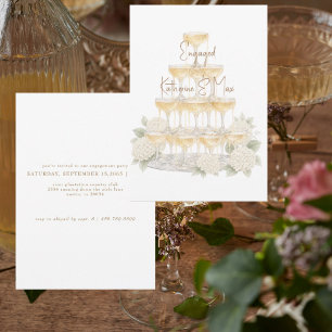 Champagne Tower White Hydrangeas Engagement Party Invitation