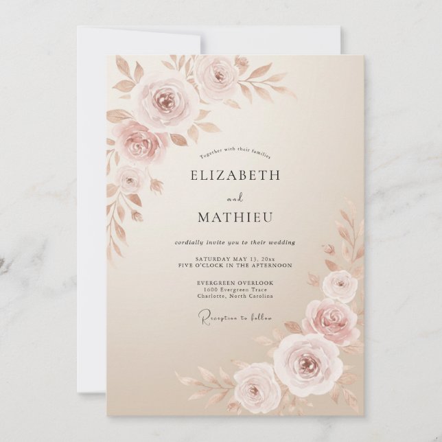 Champagne Vintage Botanical Wedding Invitation (Front)