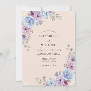 Champagne Violet Peony Wedding Invitation
