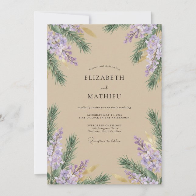Champagne Violet Wisteria Wedding Invitation (Front)