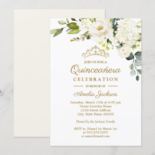 Champagne Watercolor Floral Quinceanera Invitation