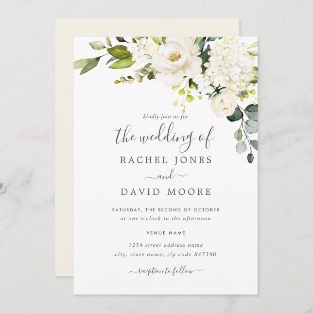 Champagne Watercolor Floral Wedding Invitation (Front/Back)