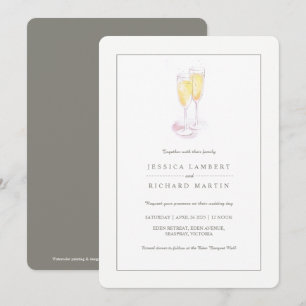 Champagne watercolor glasses wedding invitations