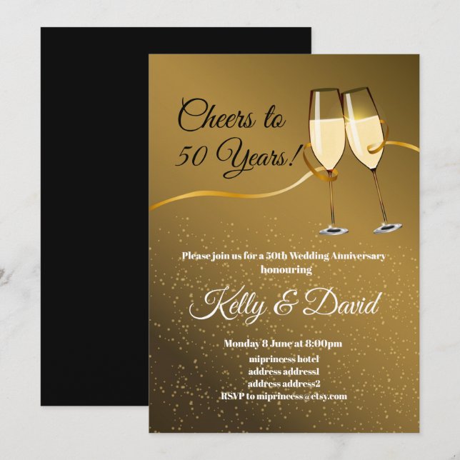Champagne, wedding  anniversary invitation (Front/Back)