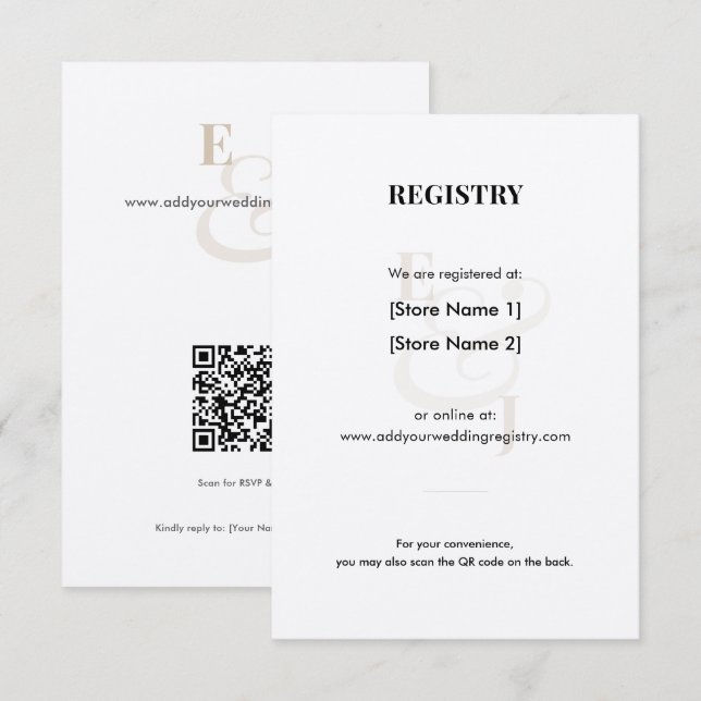 Champagne Wedding Registry | QR Code Enclosure Card (Front/Back)
