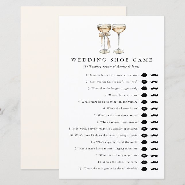 Champagne Wedding Shoe Game Bridal Shower Template (Front/Back)