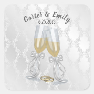 Champagne Wedding Toast with Rings Square Sticker