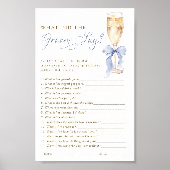 Champagne What Did the Groom Say Game Digital Poster (Front)