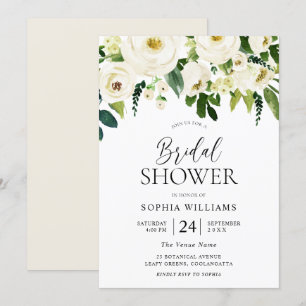 Champagne White Blooming Flowers Bridal Shower Invitation