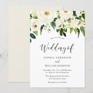 Champagne White Blooming Flowers Wedding Invitation