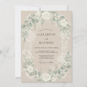 Champagne White Blossom Wedding Invitation