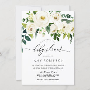 Champagne White Flowers Elegant Baby Shower Invitation