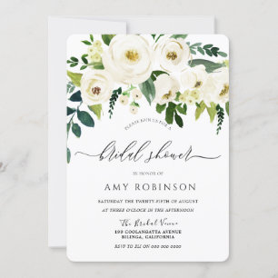 Champagne White Flowers Elegant Bridal Shower Invitation