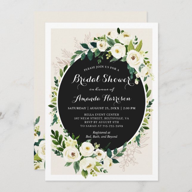 Champagne White Greenery Chic Floral Bridal Shower Invitation (Front/Back)