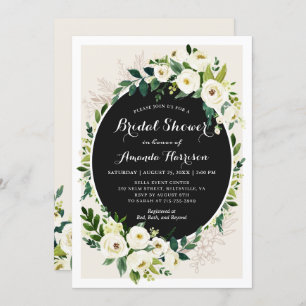 Champagne White Greenery Chic Floral Bridal Shower Invitation