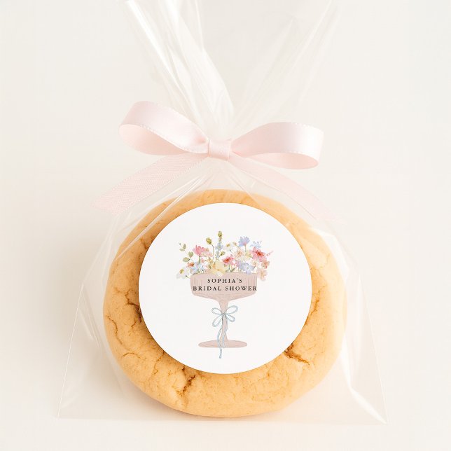 Champagne wildflower bridal shower classic round sticker (Creator Uploaded)