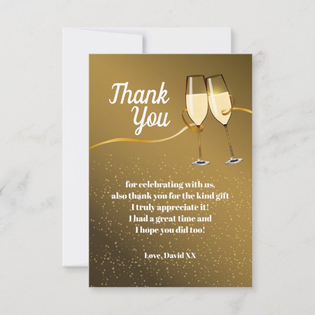 Champagne, wine, adult, thank you card (Front)