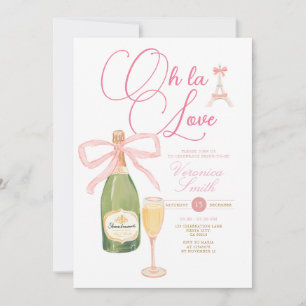 Champagne Wine Pink bow Paris Theme Bridal Shower Invitation