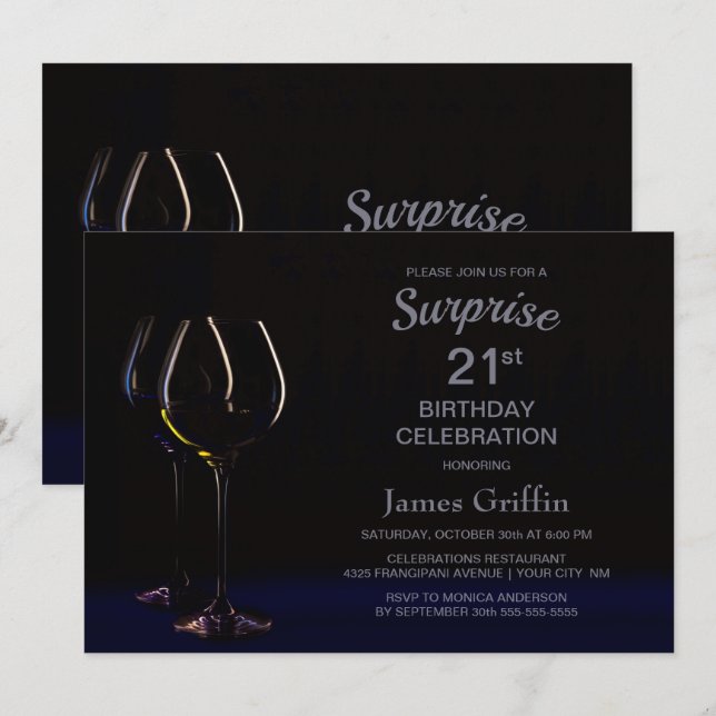 Champagne Wine Surprise 21st Birthday Party Invitation (Front/Back)