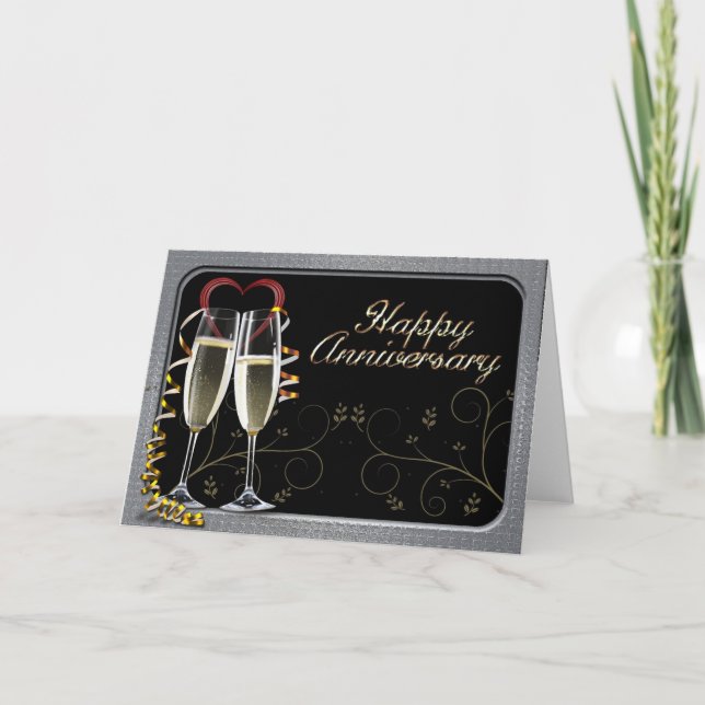 Champagne Wishes Anniversary Greeting Card (Front)