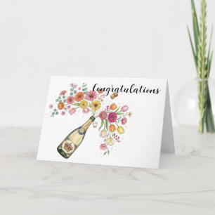 Champagne with Flowers Custom Congratulations Card