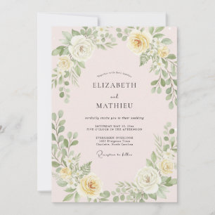 Champagne Yellow Foliage Eucalyptus Wedding Invitation