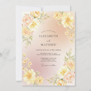 Champagne Yellow Ranunculus Eucalyptus Wedding Invitation