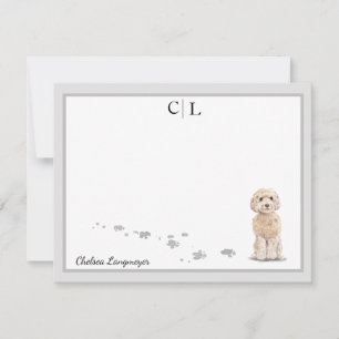 Champaign Cockapoo Dog Grey Border Monogram Name Card