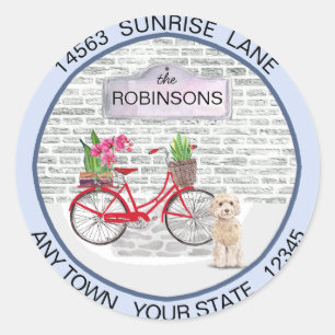 Champaign Cockapoo Moving Bicycle New Address  Classic Round Sticker