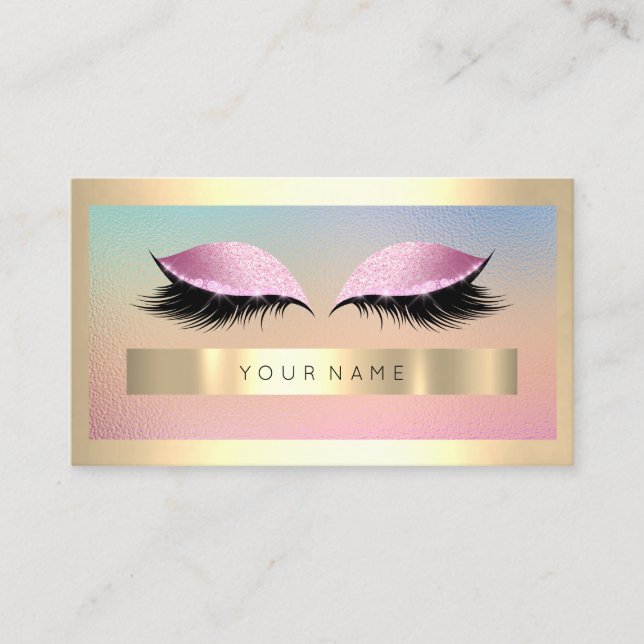 Champaign Gold Frame Metal Ombre Pink Rose  Makeup Business Card (Front)