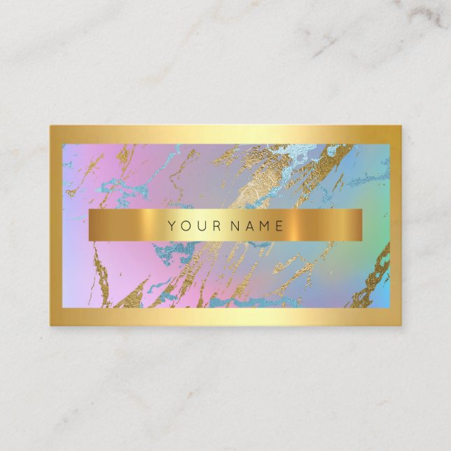 Champaign Gold Frame Metallic Bright Pink Marble Business Card (Front)