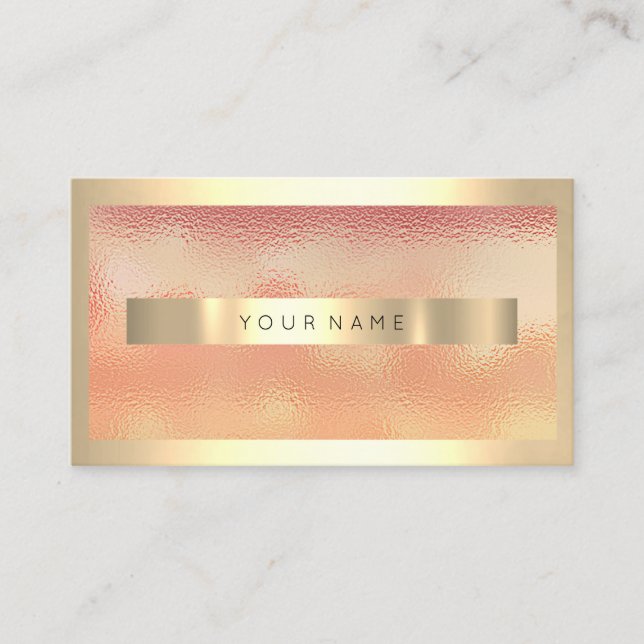 Champaign Gold Frame Metallic Ombre Peach Coral Business Card (Front)