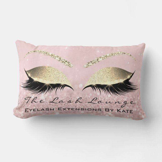 Champaign  Gold Glitter Pink Makeup Lashes Beauty Lumbar Cushion (Front)