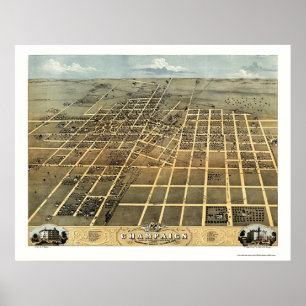 Champaign, IL Panoramic Map - 1869 Poster