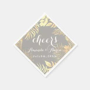 Champaigne Faux Gold Leafs White Floral Cheers Napkin