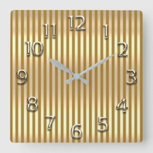 Champaigne Gold Arabic Number Gray Mustard Stripes Square Wall Clock