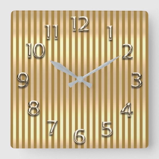 Champaigne Gold Arabic Number Gray Mustard Stripes Square Wall Clock (Front)