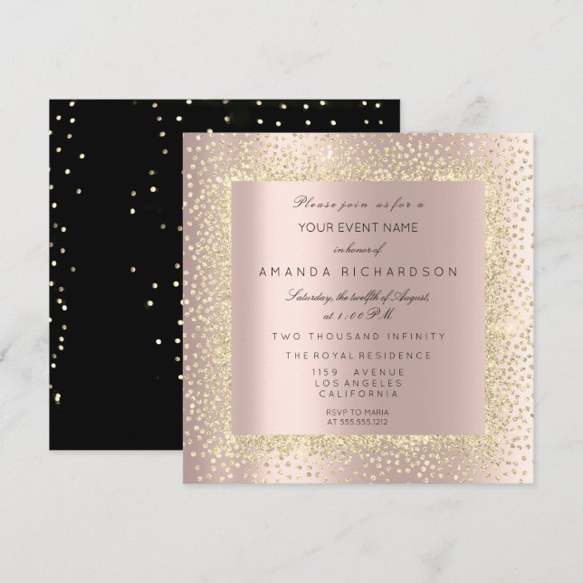 Champaigne Gold Black Confetti Sepia Glitter Rose Invitation (Front/Back)
