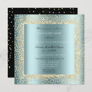 Champaigne Gold Glitter Black Aqua Blue Confett Invitation