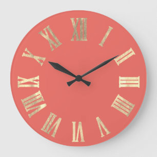 Champaigne Gold Metal Minimal Roman Number Coral Large Clock