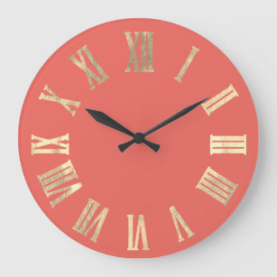 Champaigne Gold Metal Minimal Roman Number Coral Large Clock
