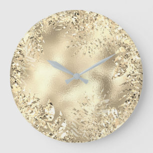 Champaigne Gold Palm Leafs Metallic Floral Large Clock