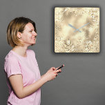 Champaigne Gold Tropical Leafs Botanical Metallic Square Wall Clock<br><div class="desc">Italian Design Florence –fashion luxury trend florenceK</div>