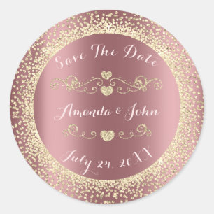 Champaigne Powder Mauve Save the Date Hearts Red Classic Round Sticker