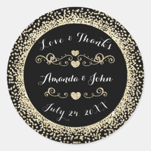 Champaigne Powder Spark Love & Thanks Hearts Black Classic Round Sticker
